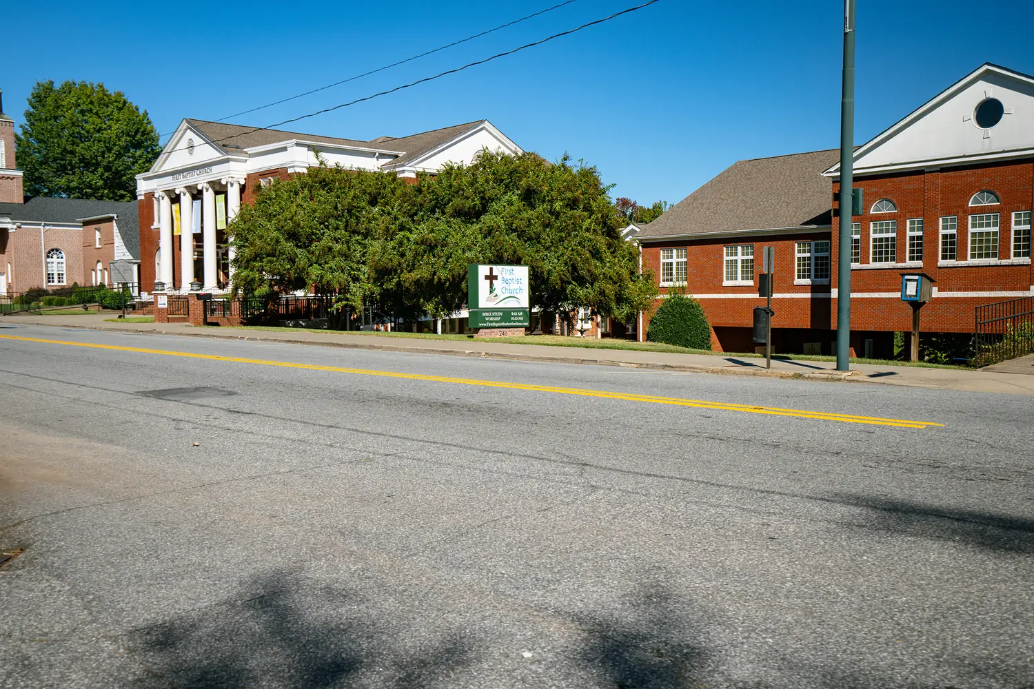 Church steeples and old brick on North Main Street