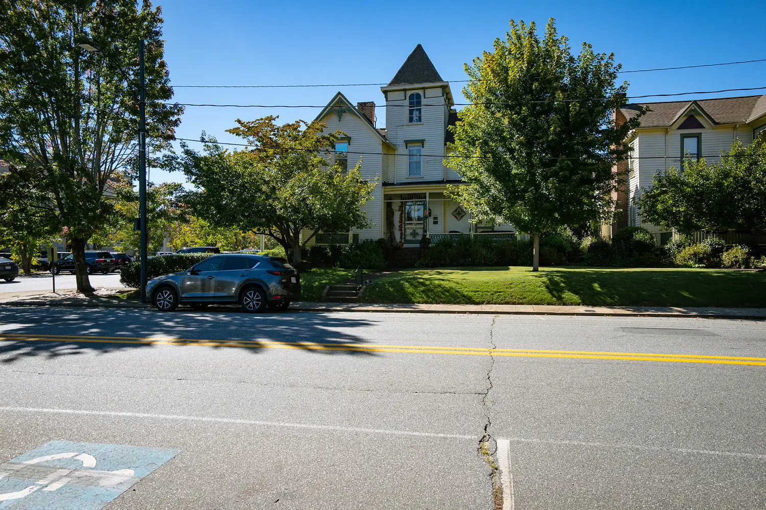 Historic homes under old hardwoods on North Main
