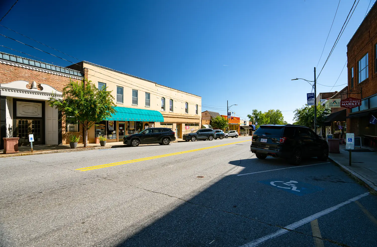 Main Street storefronts and Main Street Market