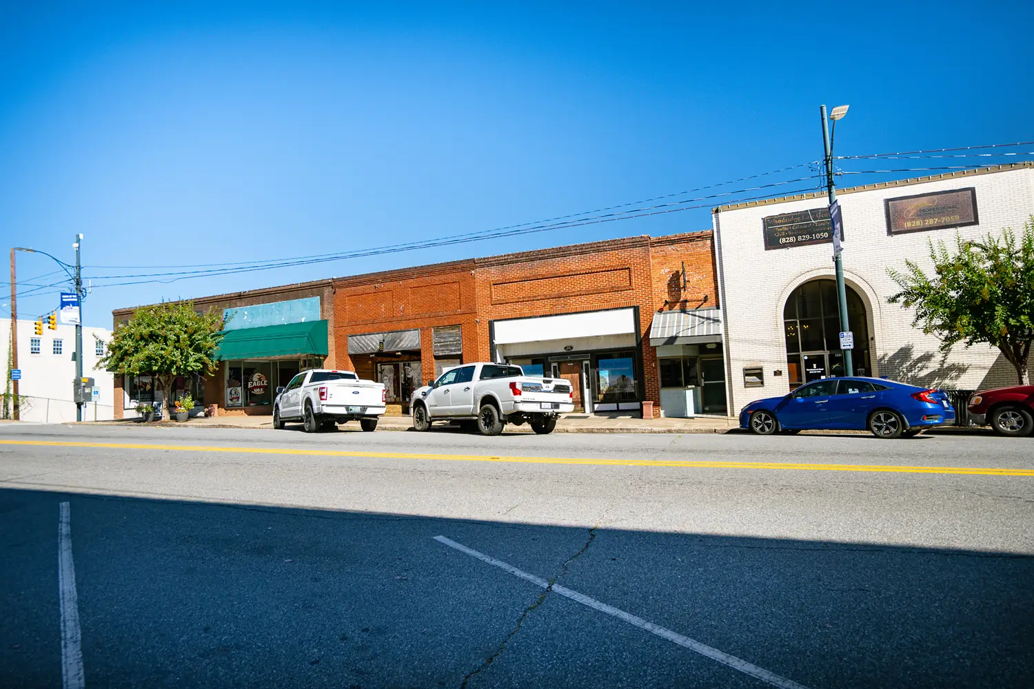 Brick storefronts on Main Street