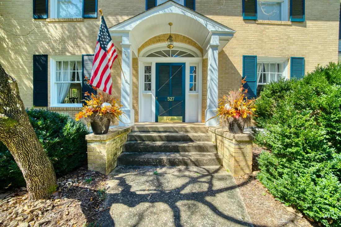 Front portico and door